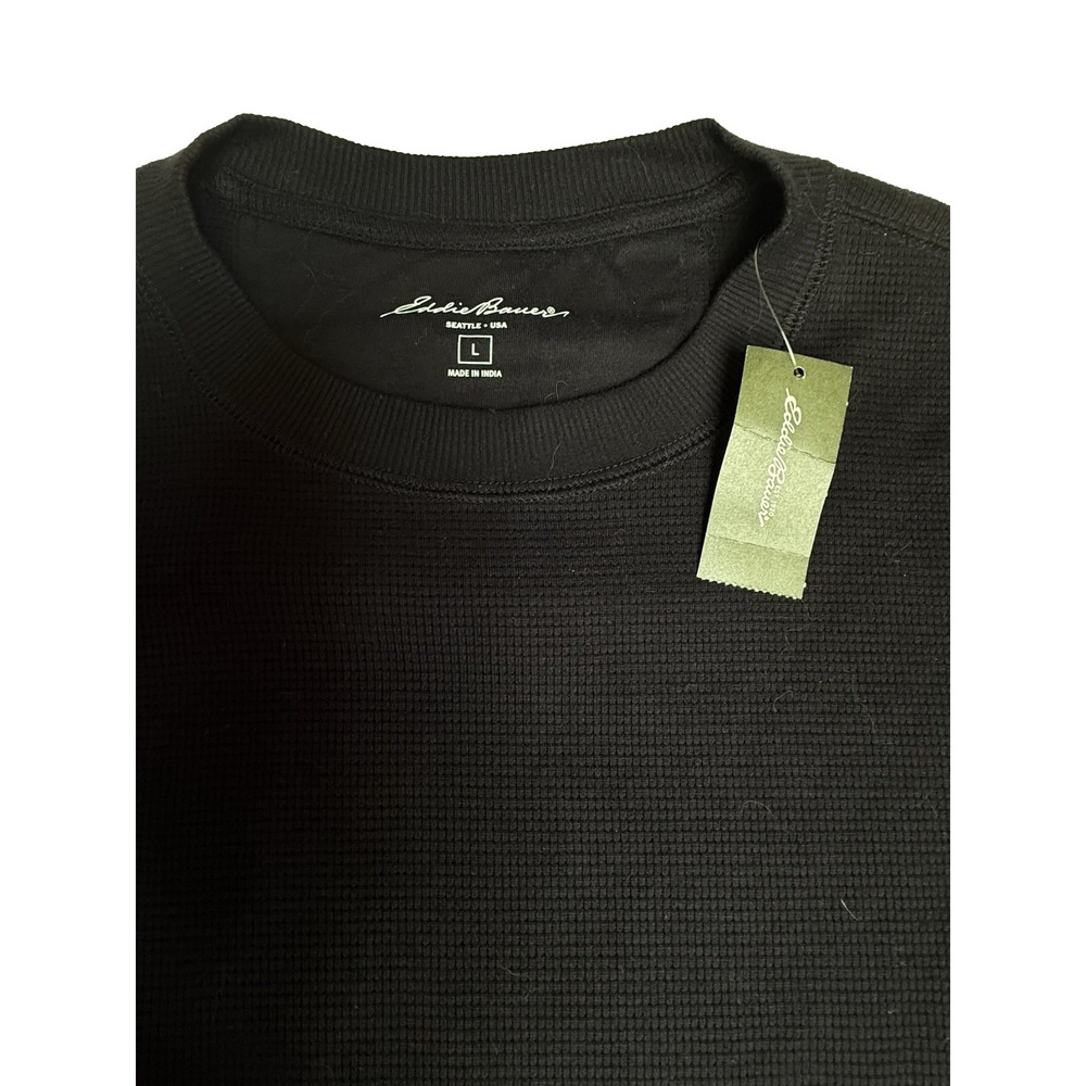 NEW EDDIE BAUER Mens Black LS Thermal Waffleweave Large Crew Shirt Layer Warm